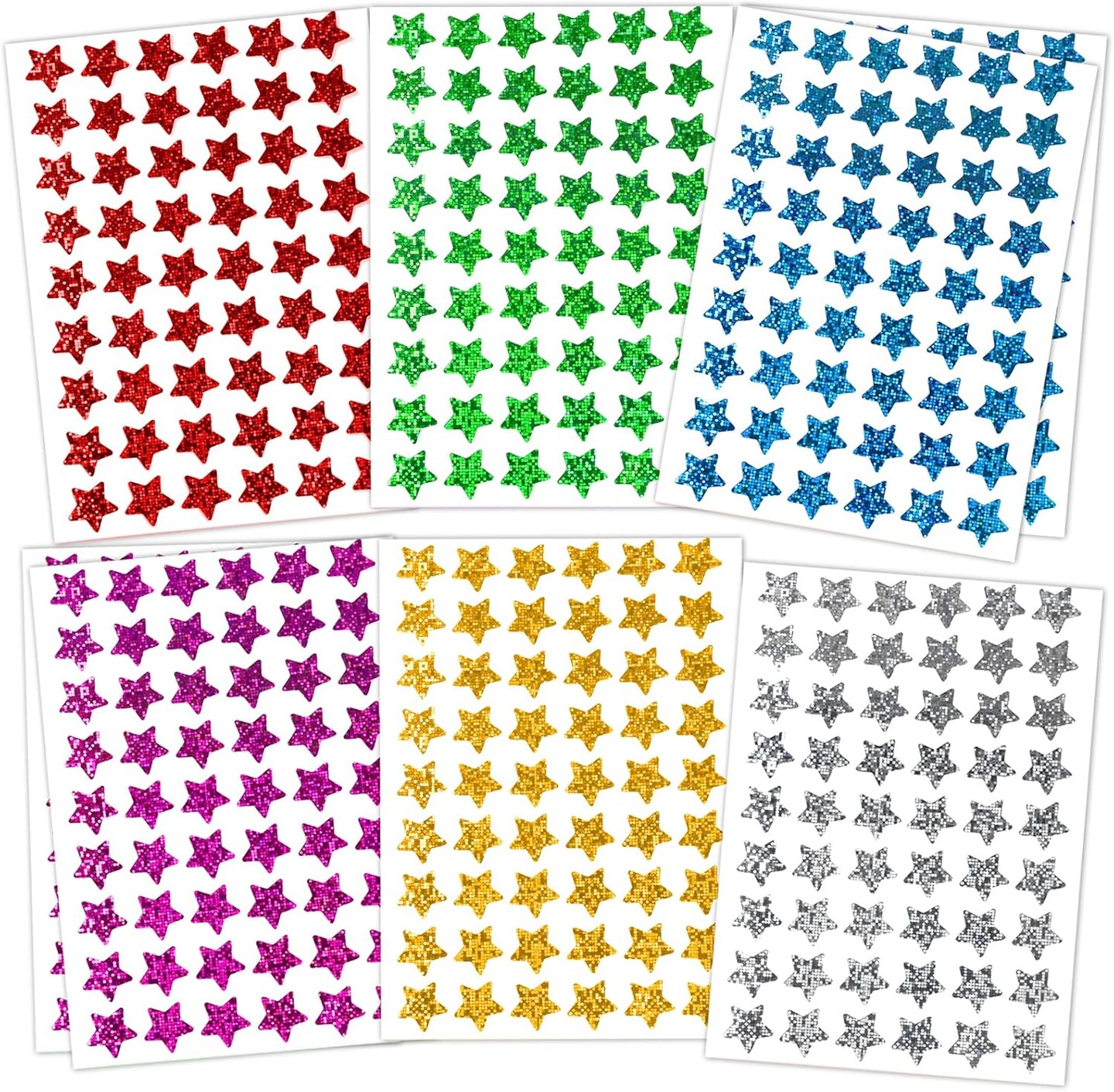 1620 Pack, 6 Colors, Holographic Small Star Stickers for Kids Reward