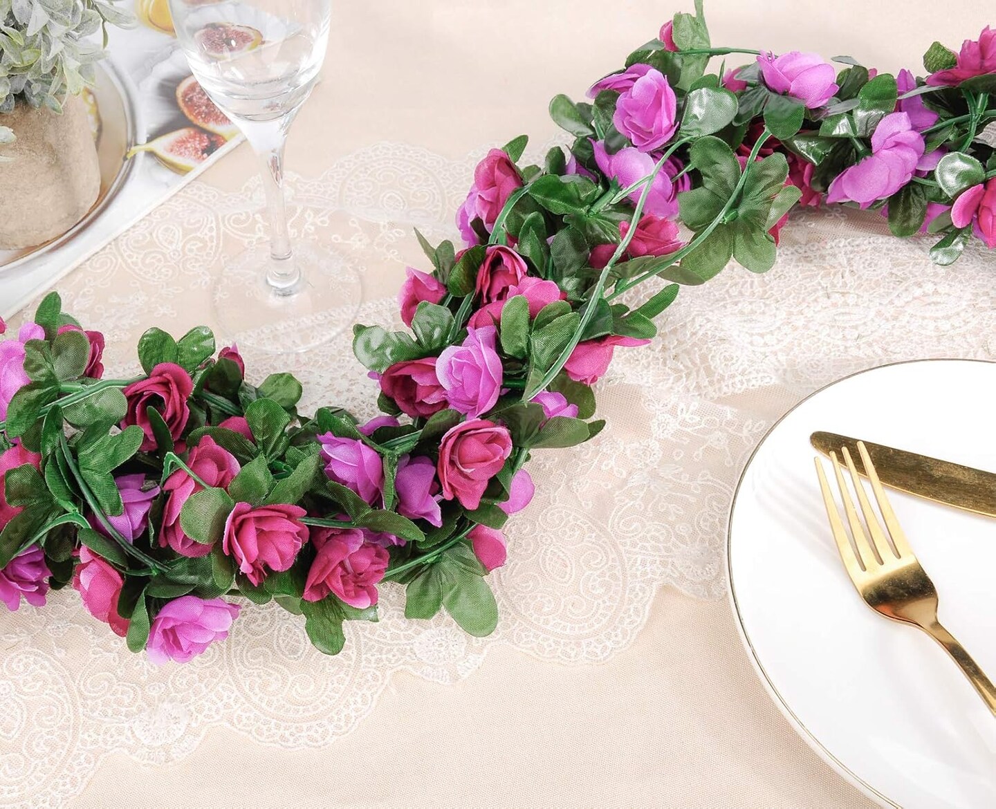 8Pcs Artificial Purple Rose Flower Garland (Purple)