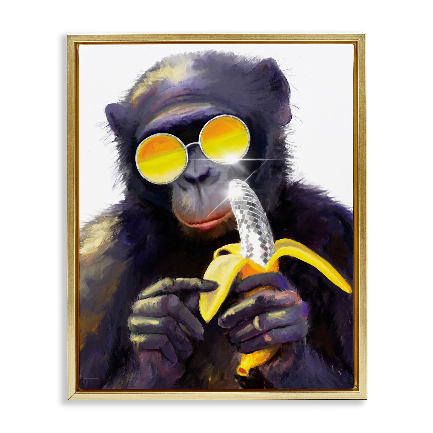 Stupell Industries Cool Monkey with Disco Banana Floating Frame By Kamdon Kreations