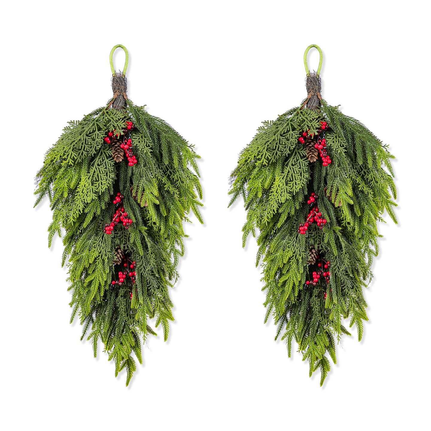 Christmas Wreath/Teardrop/Porch Tree Set with Pinecones and Red Berries