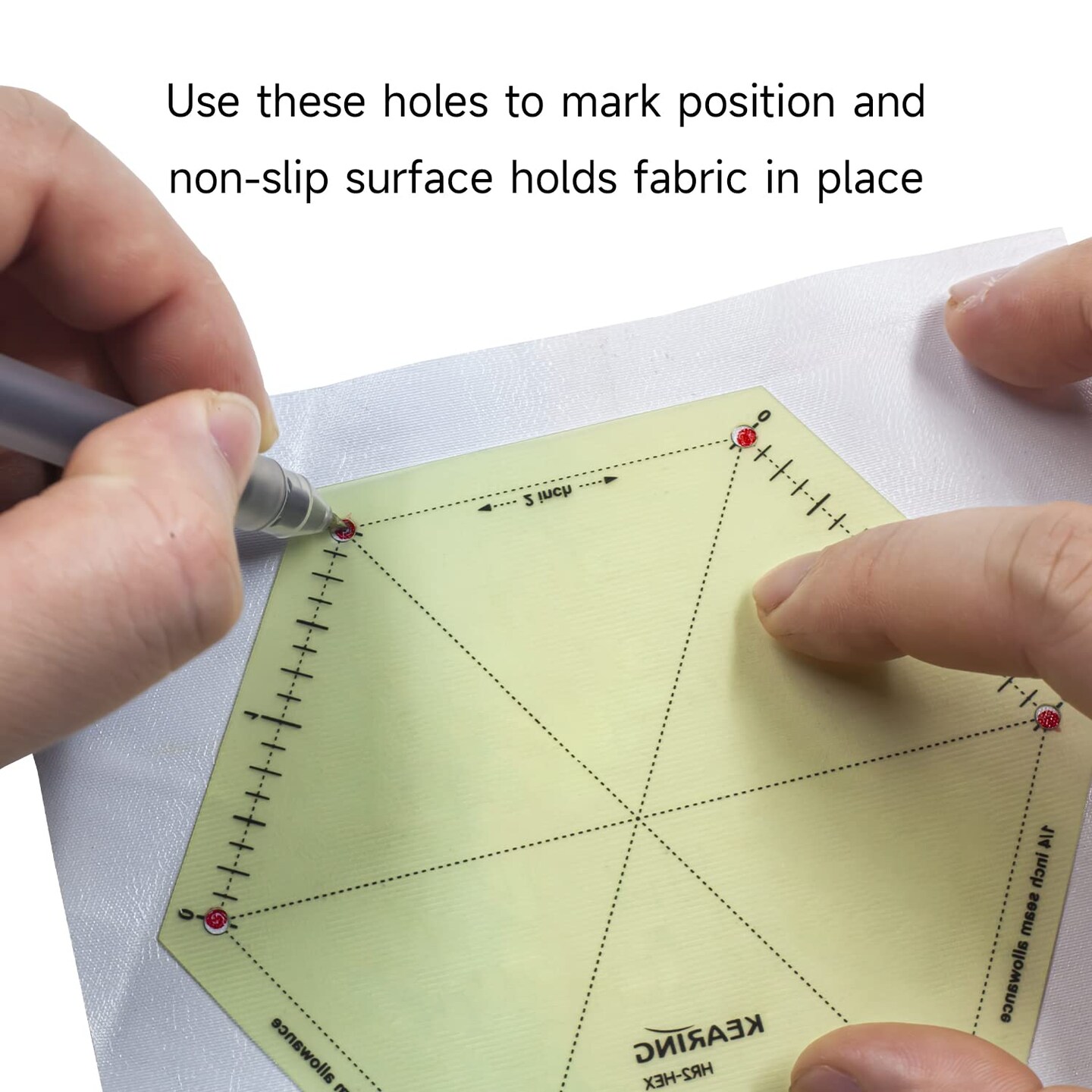 Kearing® 5 Piece Hot Hem Ruler Template Set for Sewing, Patented Heat Resistant Non-Slip Hot Ironing Ruler 1/4″ Seam Allowance and Marking Points, 2 Inches