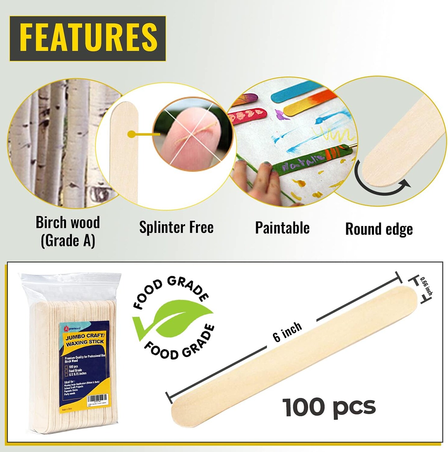 100 Piece Large Jumbo Wooden Craft Sticks