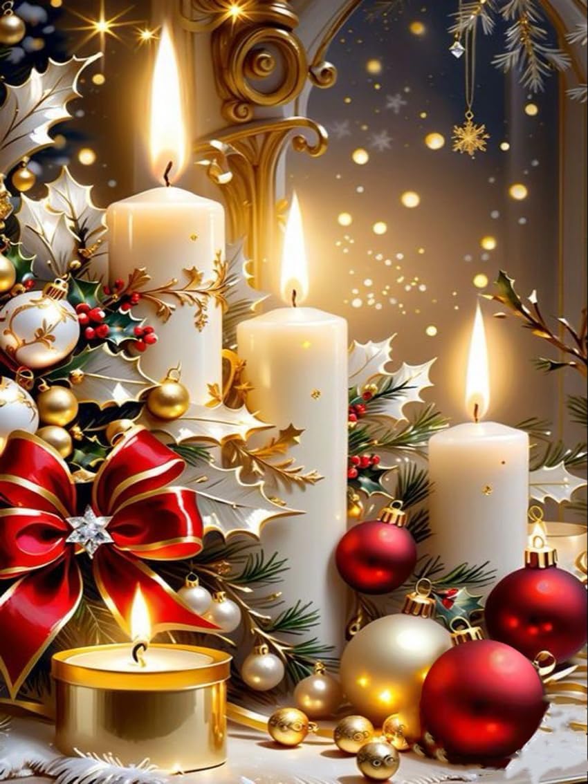 Christmas Diamond Painting Kits for Adults, Christmas Candles Diamond Art (12x16inch)