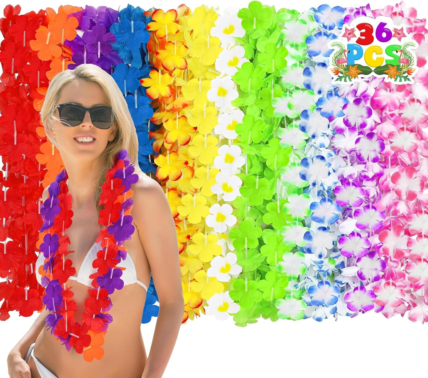 Luau Party Decorations, 36PCS Hawaiian Themed Leis Necklace Costume Accessories