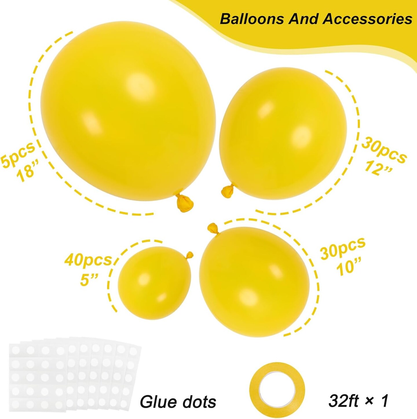 Yellow Balloons Different Sizes 105pcs 5/10/12/18 Inch Yellow Balloon Garland Kit (Yellow)