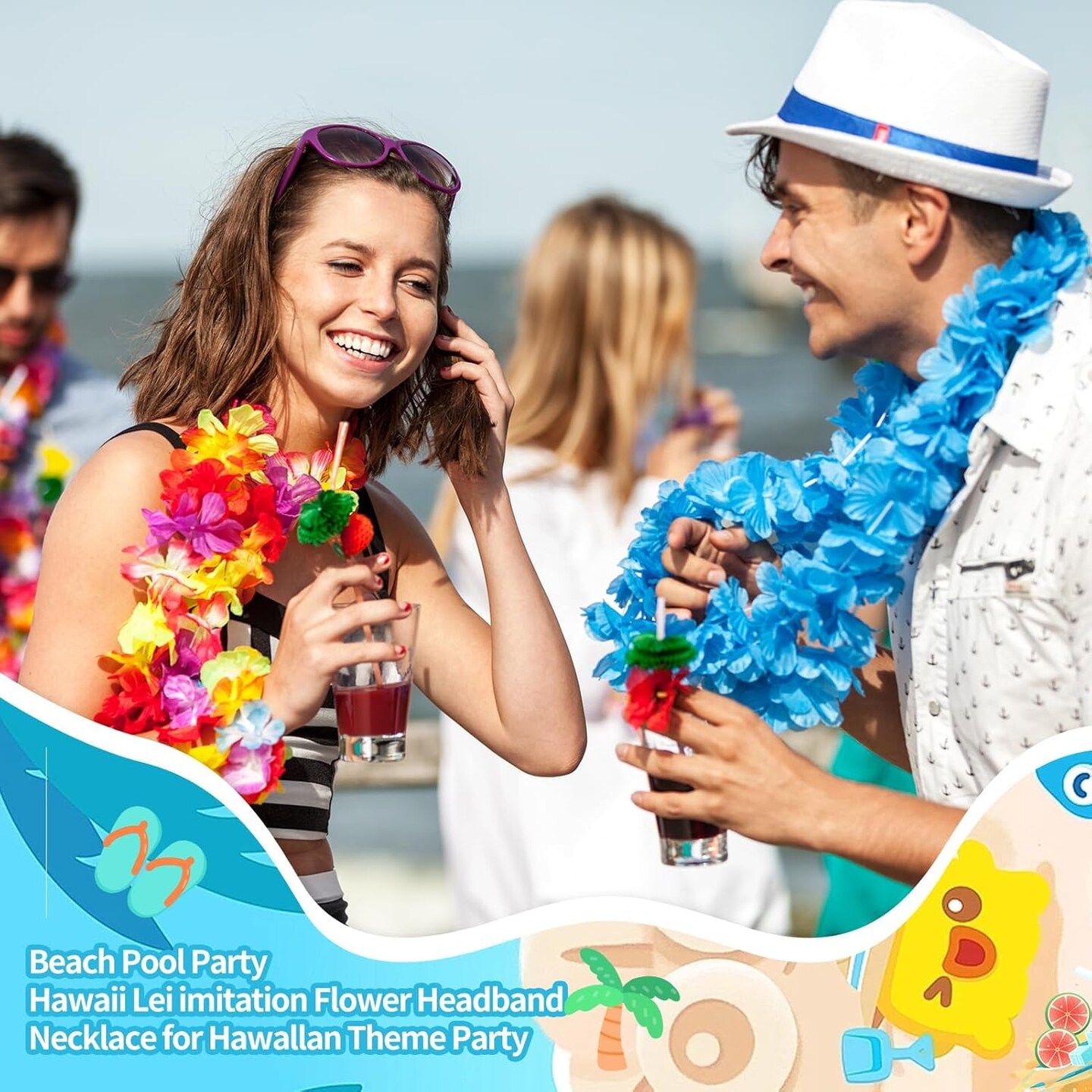 25pcs Leis for Luau Party - Colorful Hawaiian Leis Bulk Tropical Flower Lais Hawaii Decor for Summer Beach Pool Decoration Favour Supplies