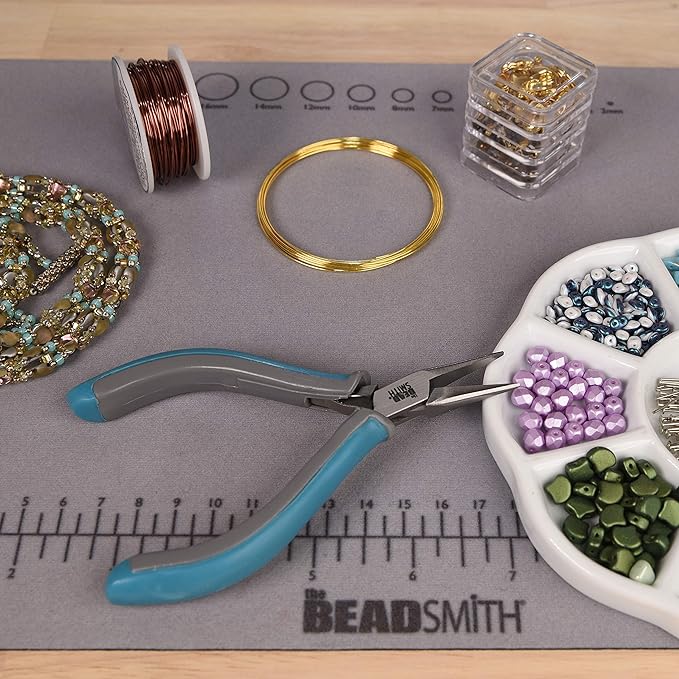 The Beadsmith Simply Modern Half Round/Half Flat Nose Pliers, with polished steel head, comfortable contoured grip handles and double-leaf springs, tool for jewelry making