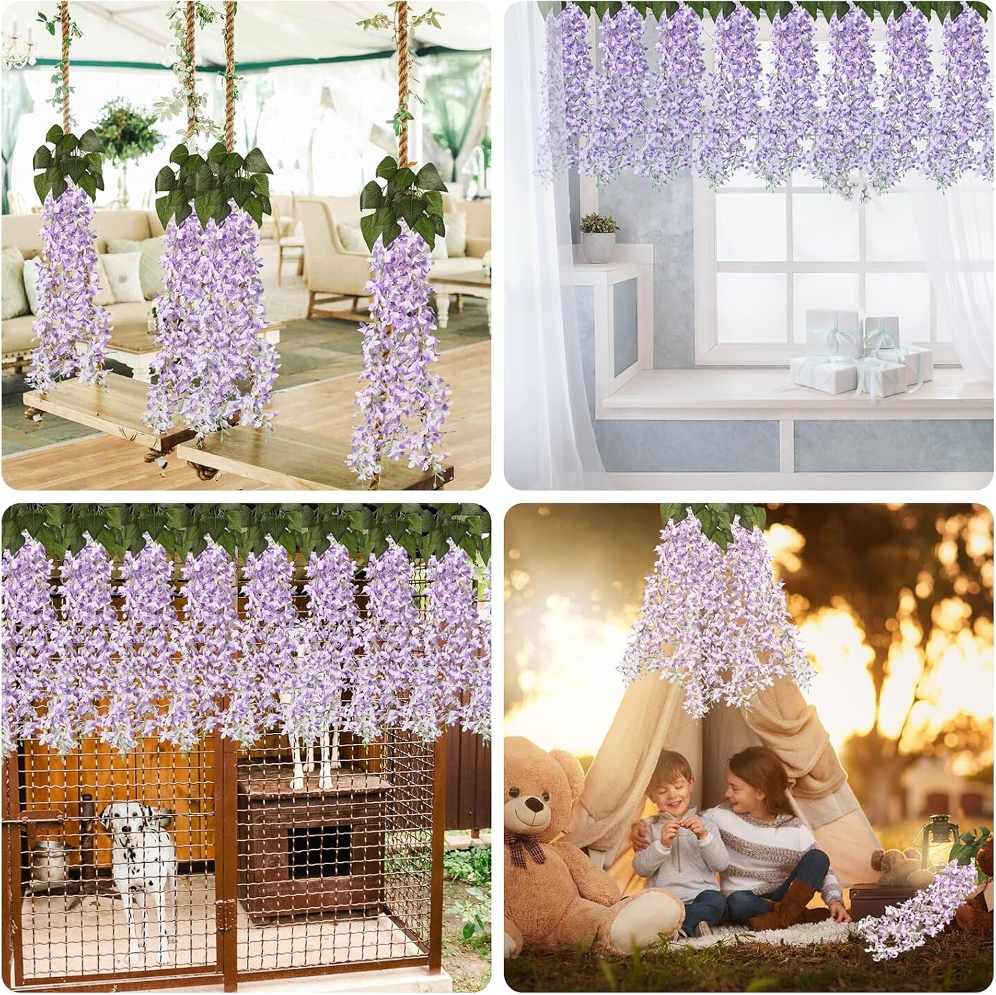 Artificial Lilac Flowers Garland 8Pcs- 24 Branches 33.5in Fake Syringa Wisteria Vines