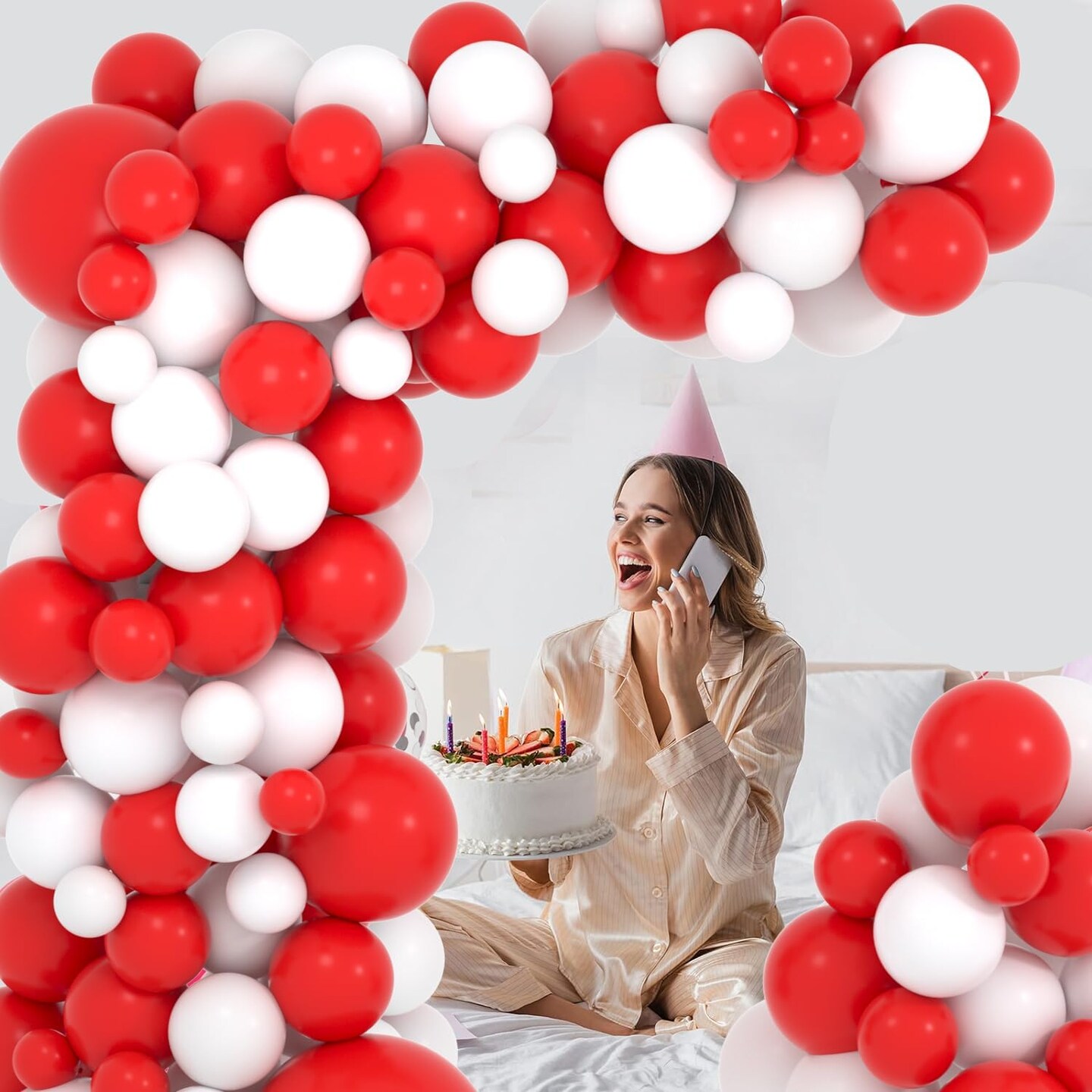 Red White Balloon Garland Arch Kit, 122PCS White and Red Balloons Red White Party Balloons(Red White)