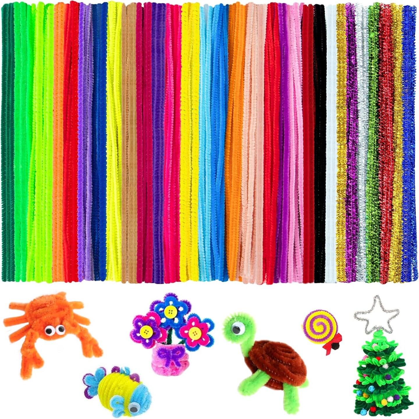 600 Pcs - 30 Colors Chenille Stems DIY Art Craft Decorations (7 mm x 12 Inch)