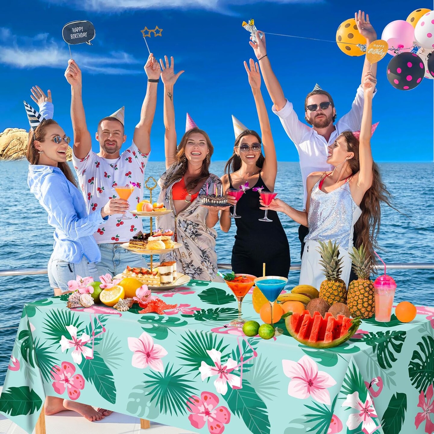 Luau Party Decorations - Plastic Tablecloth for Tropical Party Decorations