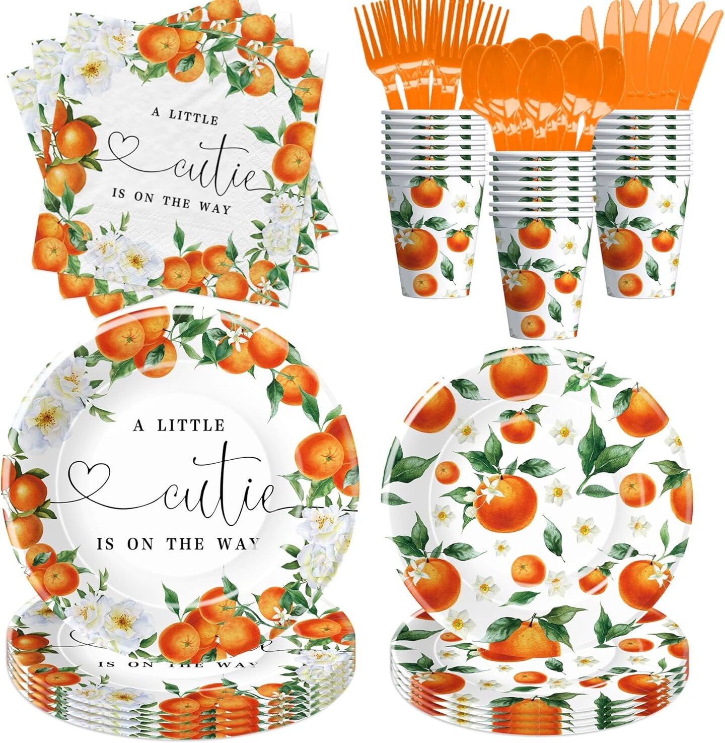 Little Cutie Baby Shower Decorations Tableware Serves 24(Orange)