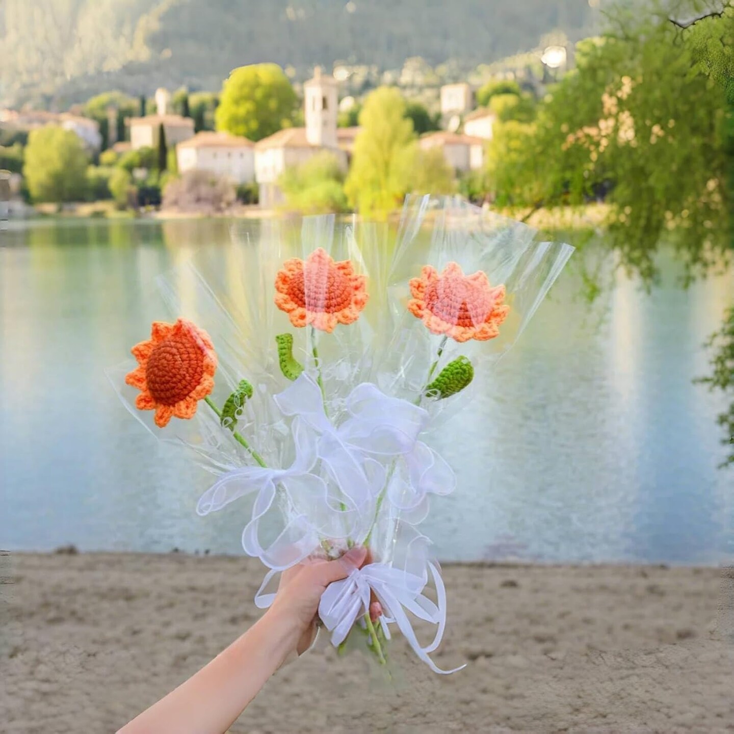 3pcs Handmade Crochet Sunflower Bouquet