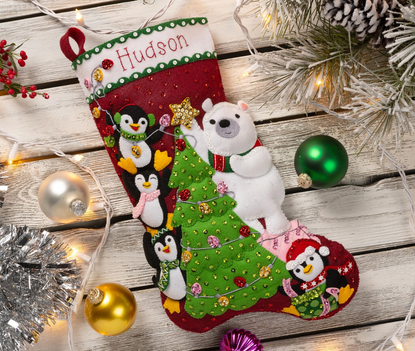 Bucilla Felt Stocking Applique Kit 18" Long-Arctic Tree Trimmers