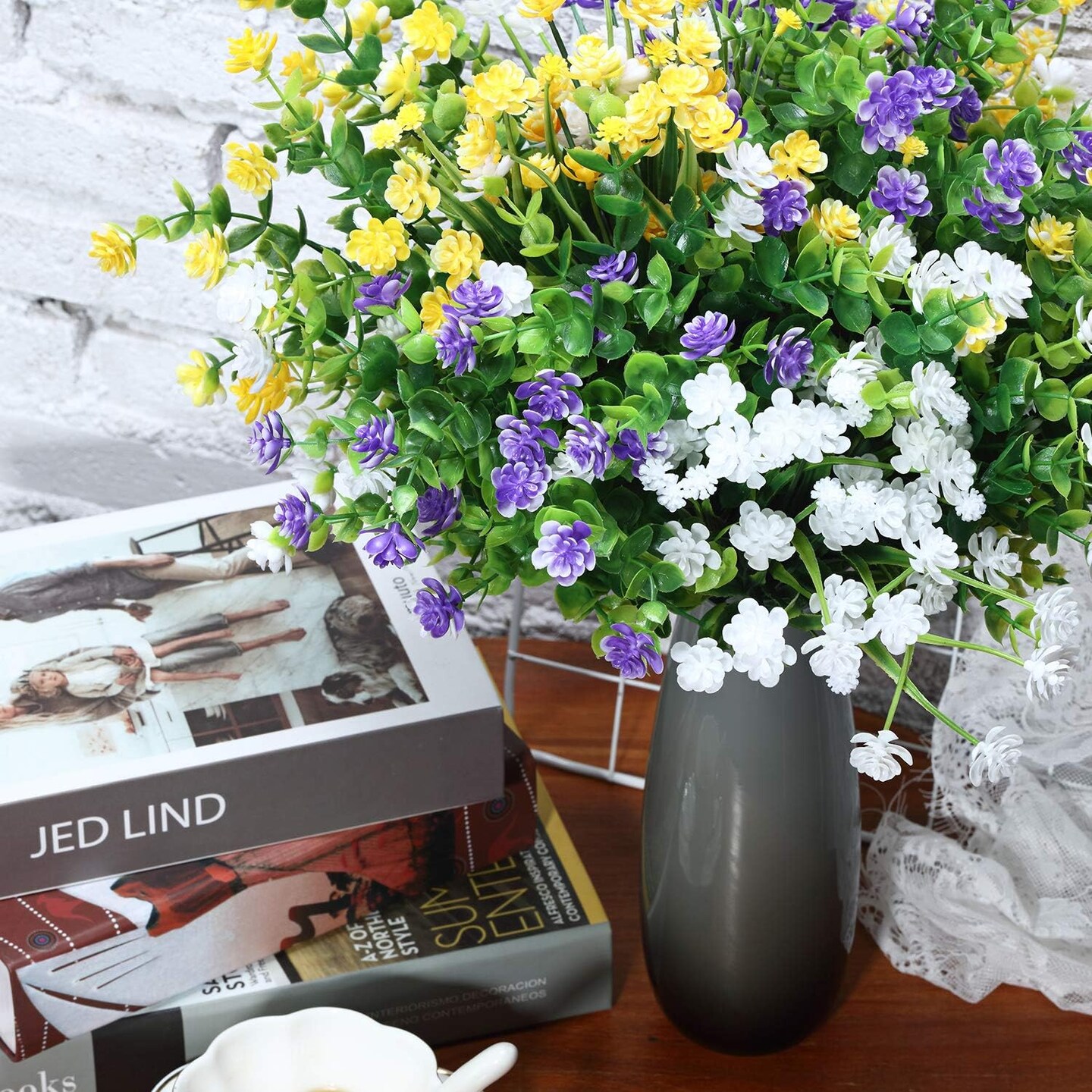 12 Bundles Artificial Flowers Outdoor, UV Resistant Faux Artificial Plants