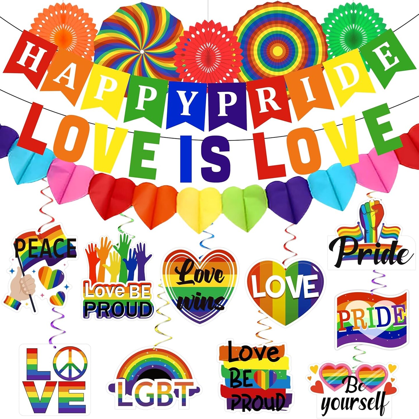 Gay Pride Rainbow Party Decorations - Happy Pride/Love Is Love Banner Garland