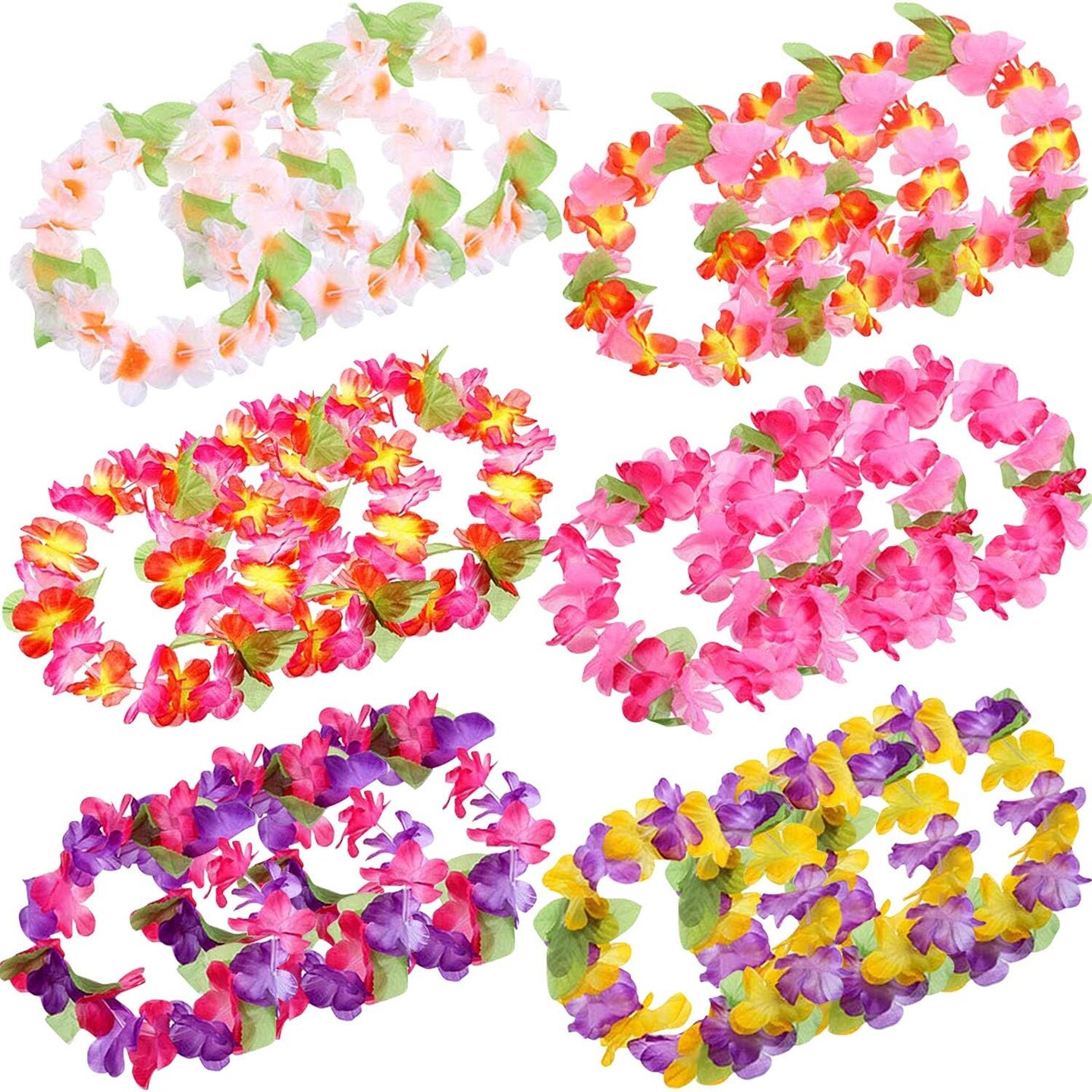 30 Pieces Colorful Tropical Hawaiian Leis Headband Elastic Ruffled Flowers Headpiece for Luau Party Supplies