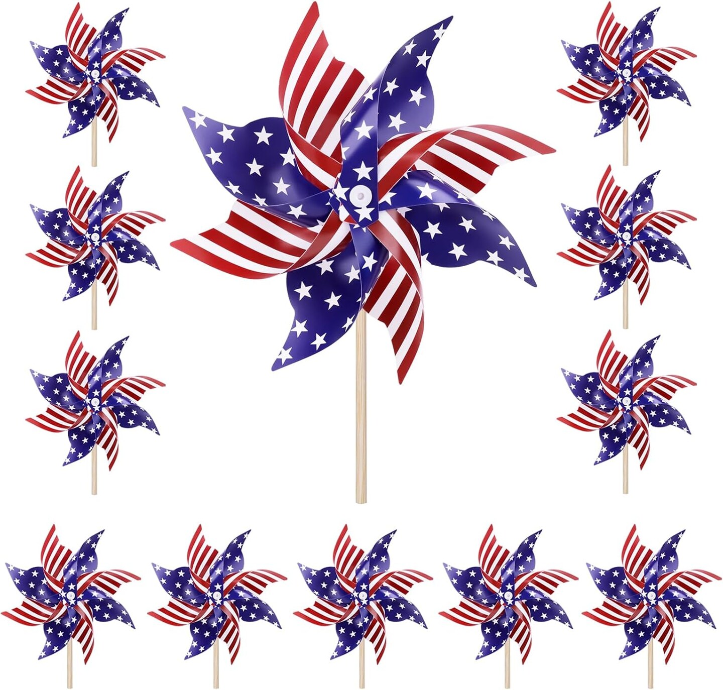 12 Pack 4th of July Decorations Pinwheels, Red White and Blue