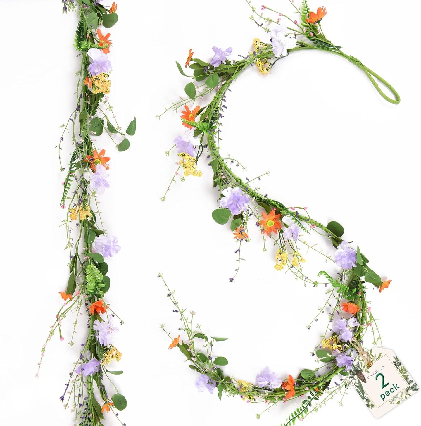 2 Pack 6ft Artificial Daisy Vine Artificial Flower Garland with Mixed Flowers
