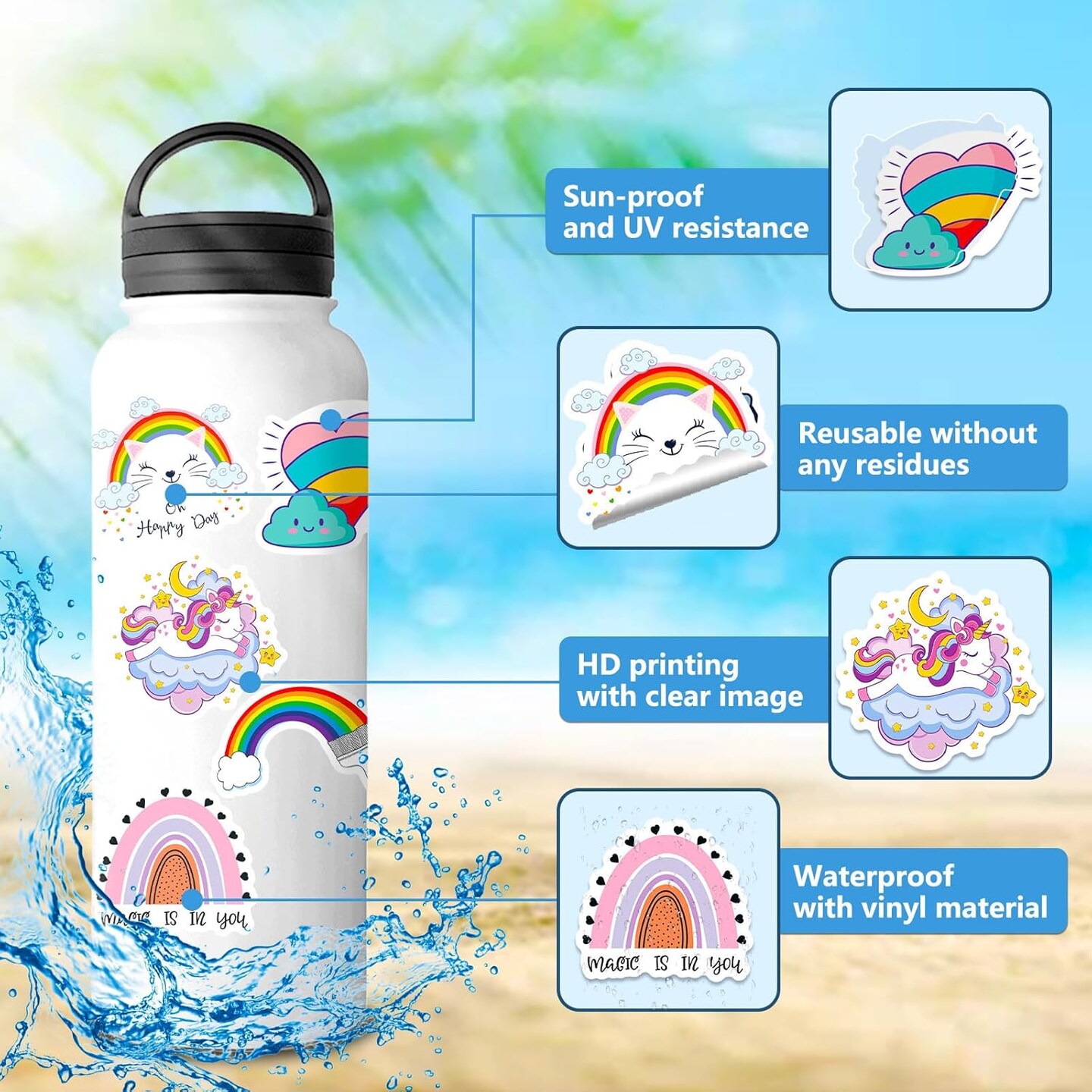 50Pcs Cute Rainbow Stickers for Kids Aesthetic Rainbow Stickers