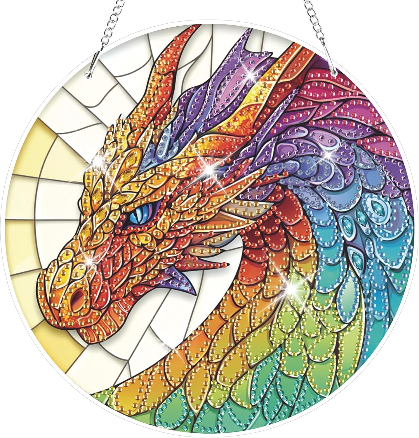 Dragon Hanging Diamond Art Kit for Adults – Stained Glass Crystal DIY Ornament, Double-Sided Gem Art, 8.3x8.3 Inch Wall & Window Decor