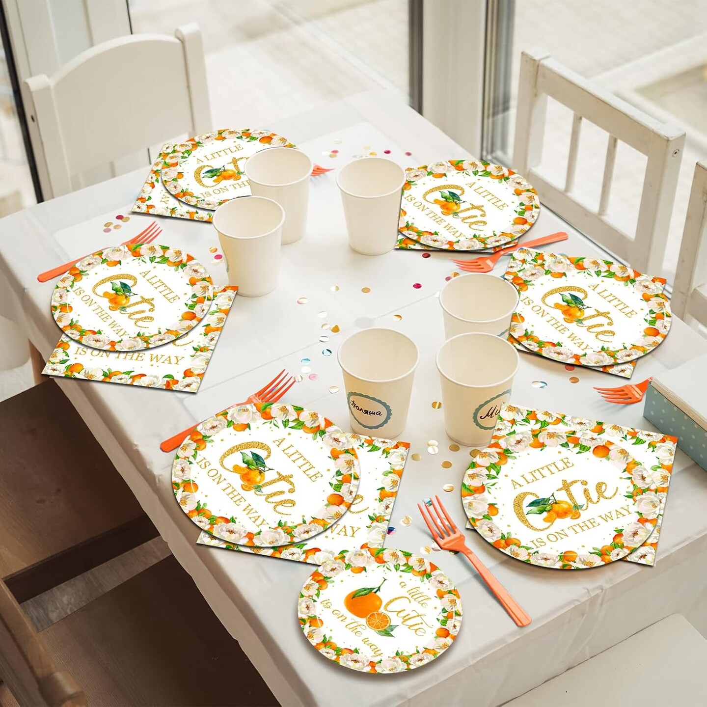 96 Pcs Little Cutie Baby Shower Party Plates and Napkins Set(Orange)
