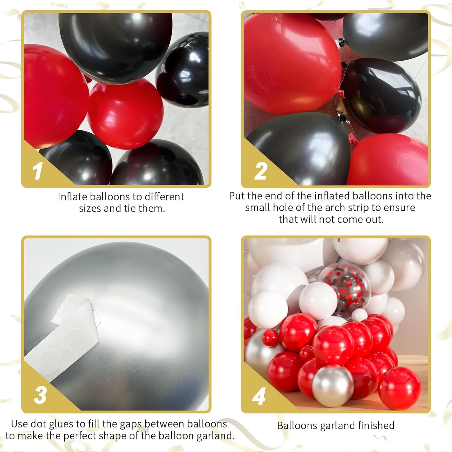 136pcs Red and Black Balloons Arch kit, 18 12 10 5 Inch Red and White Silver Confetti Balloons(Black & white & red)