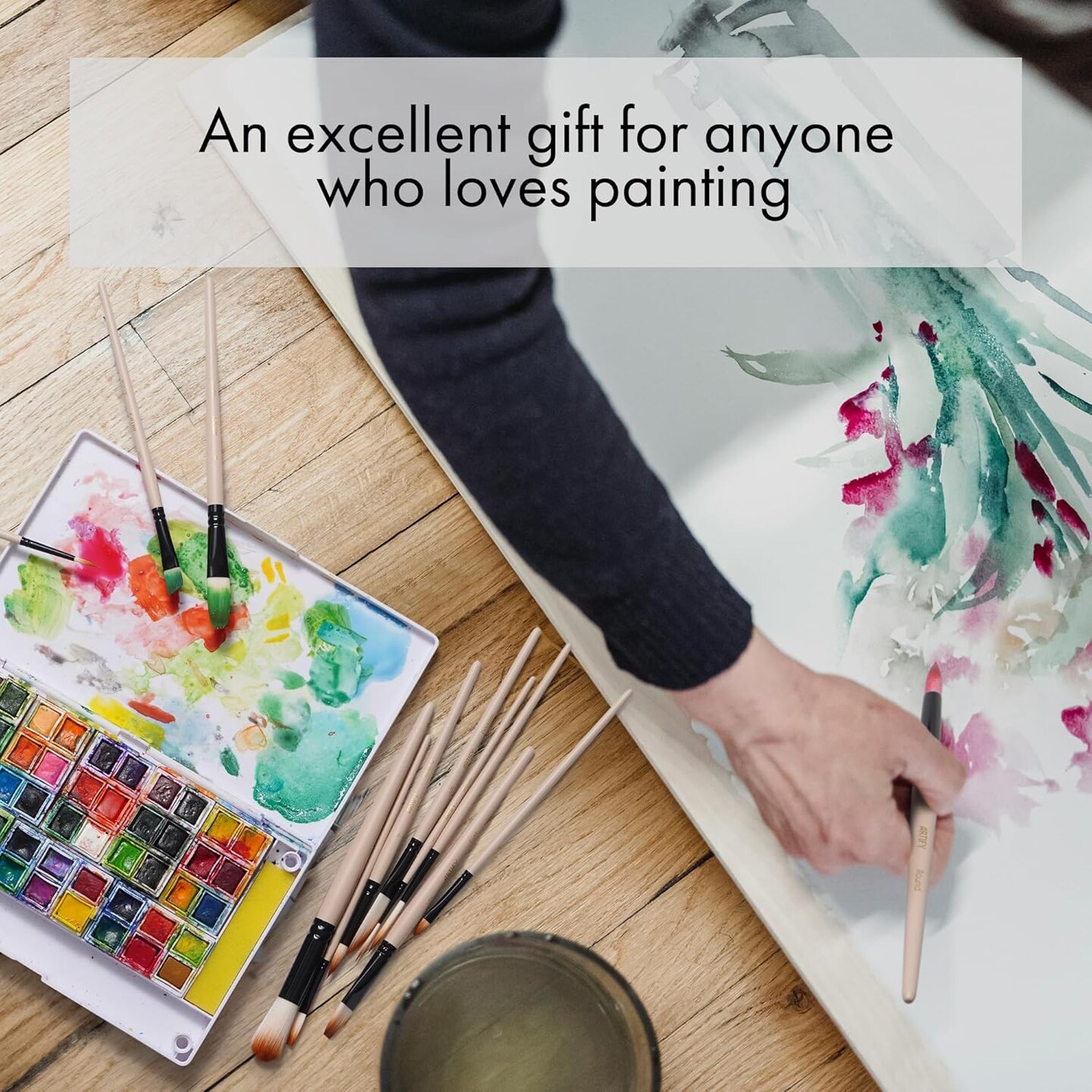 ARTIFY Watercolor Brush Set, 12 Pcs Professional Paint Brushes with Case for Beginners and Artists, Various Shapes, Optimized Hairs for Watercolor, Gouache, Ink, Tempera, and Fabric Painting