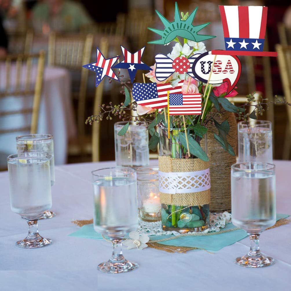Patriotic Party Decorations Patriotic Photo Booth Props, American Flag, Uncle Sam Hat, Patriotic Cutouts Fourth 4th of July Decorations Supplies