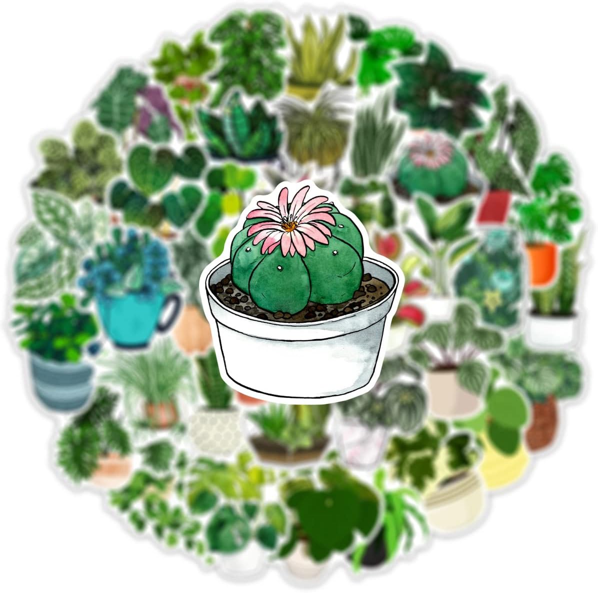 50 Pcs Green Plants Stickers Potted Plant Floral Sticker