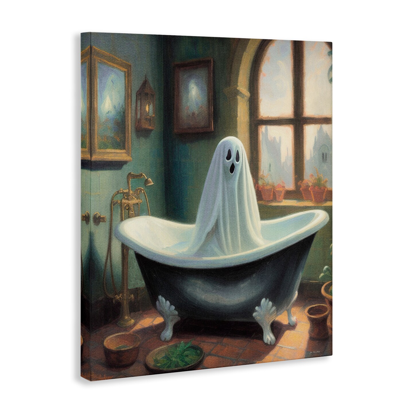 Stupell Industries Ghost Bathing in Tub Canvas By Jo Moulton
