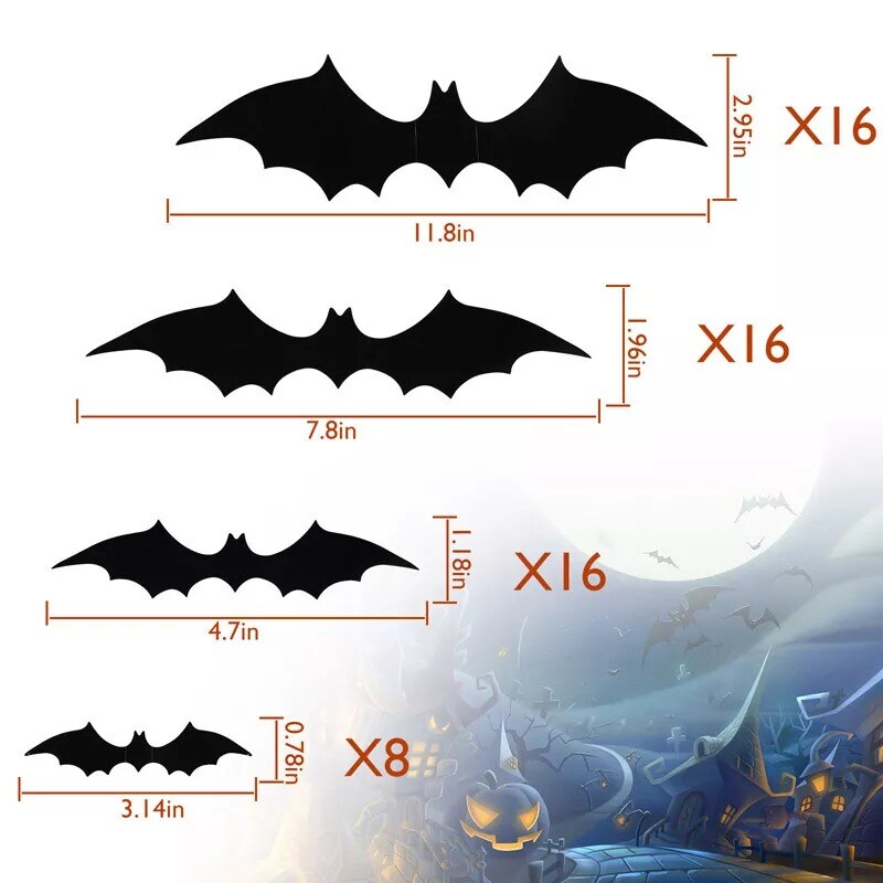 56-Piece 3D Halloween Bat Wall D&#xE9;cor Set