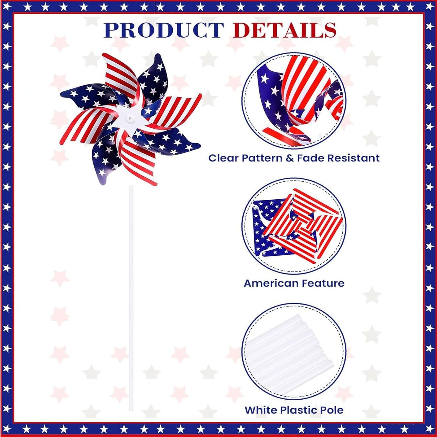 10 Pieces Patriotic Pinwheels, USA Flag Wind Spinners Outdoor Garden