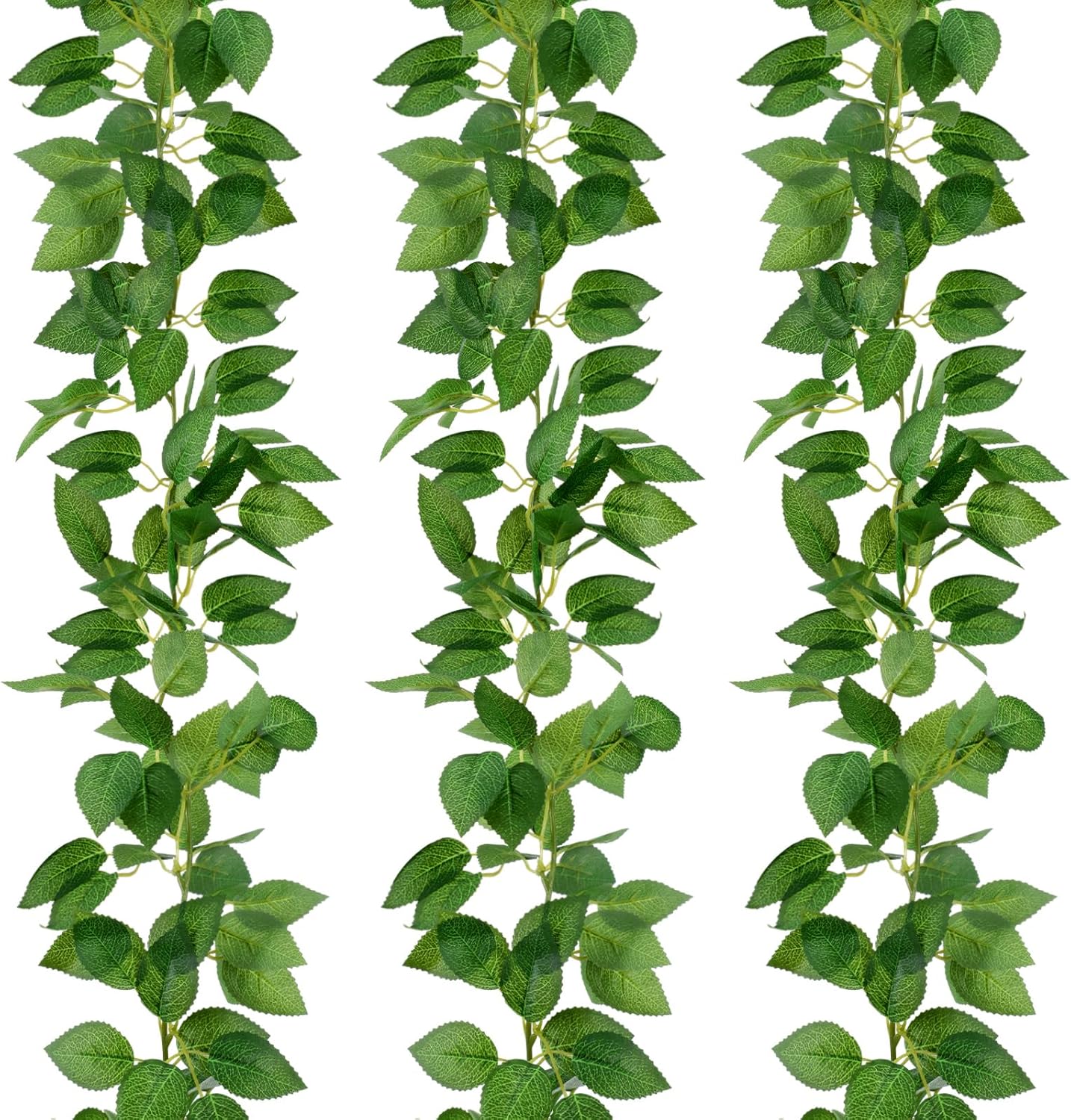 3 Pcs 6ft Artificial Silk Rose Leaf, Hanging Greenery Vine Fake Hanging Plants(Green)