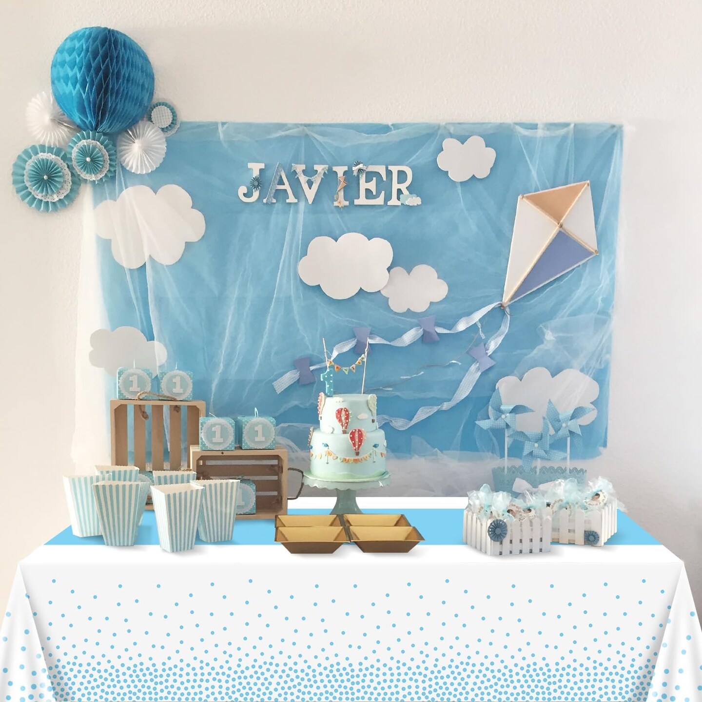 4 Pack White and Blue Rectangular Blue Table Cover - 86.6"x51.2"