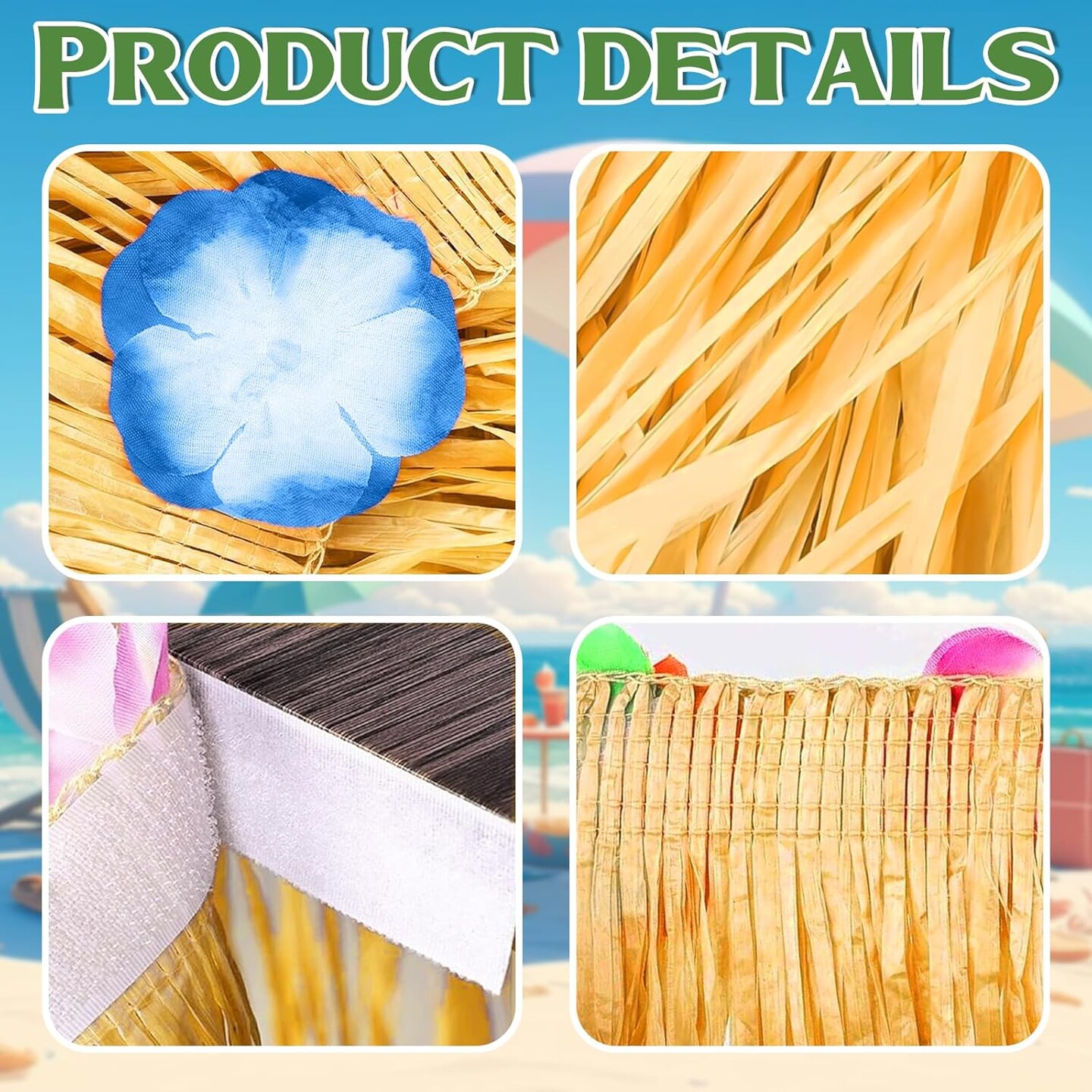 Luau Party Decorations, Grass Table Skirt for Tropical Hawaiian Party Decorations (72.8&#x27;&#x27; X 29.5&#x27;&#x27; )