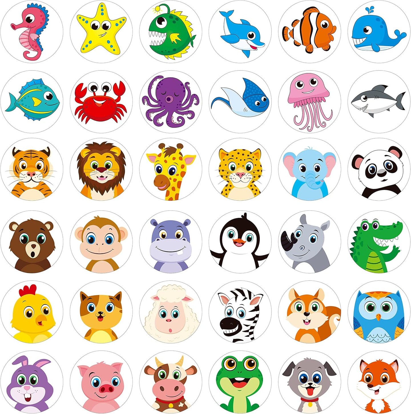 1800 PCS Round Animal Stickers
