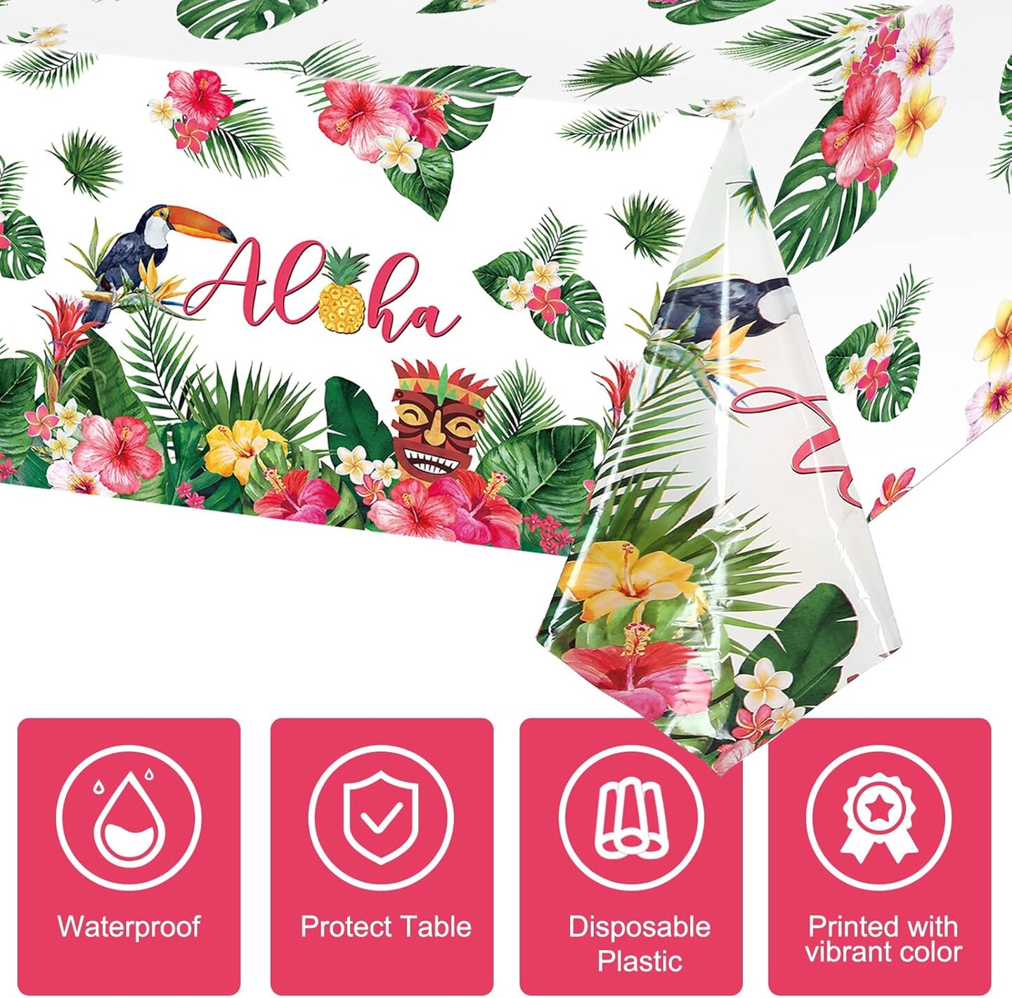 Hawaiian Luau Tablecloths, 108 x 54 in Luau Decorationtropical Palm Leaves Table Cloth