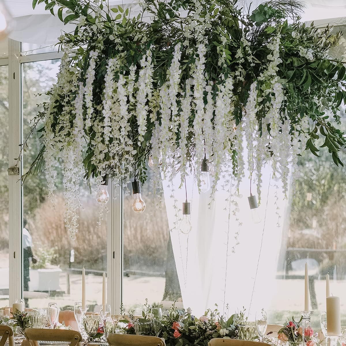 3PCS 7.2Ft Artificial Wisteria Garland – Faux Hanging Wisteria Vine Greenery for Home, Garden, Wedding Arch & Outdoor Floral Decoration (White)