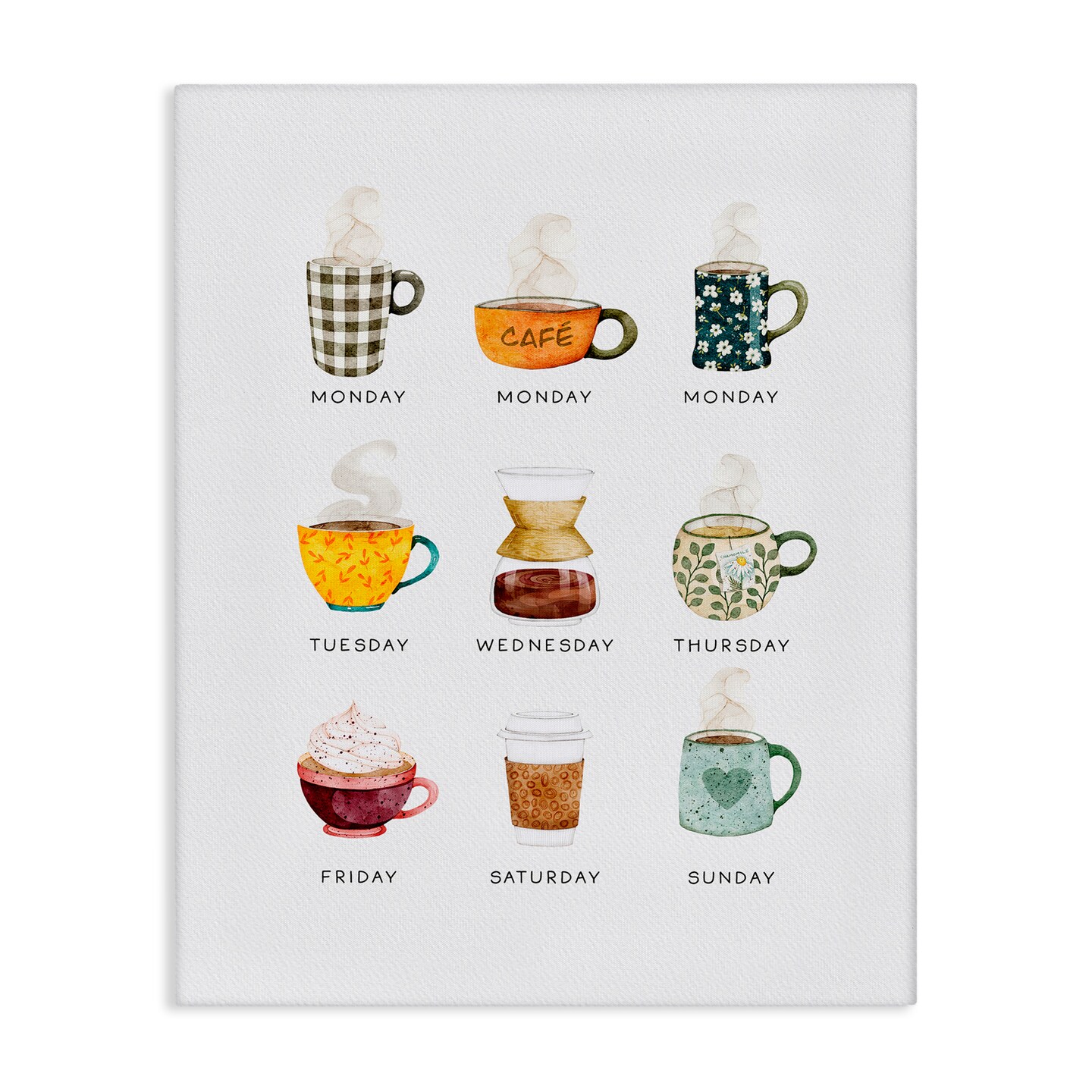 Stupell Industries Days of Week Coffee Mugs Canvas By Joy Hall