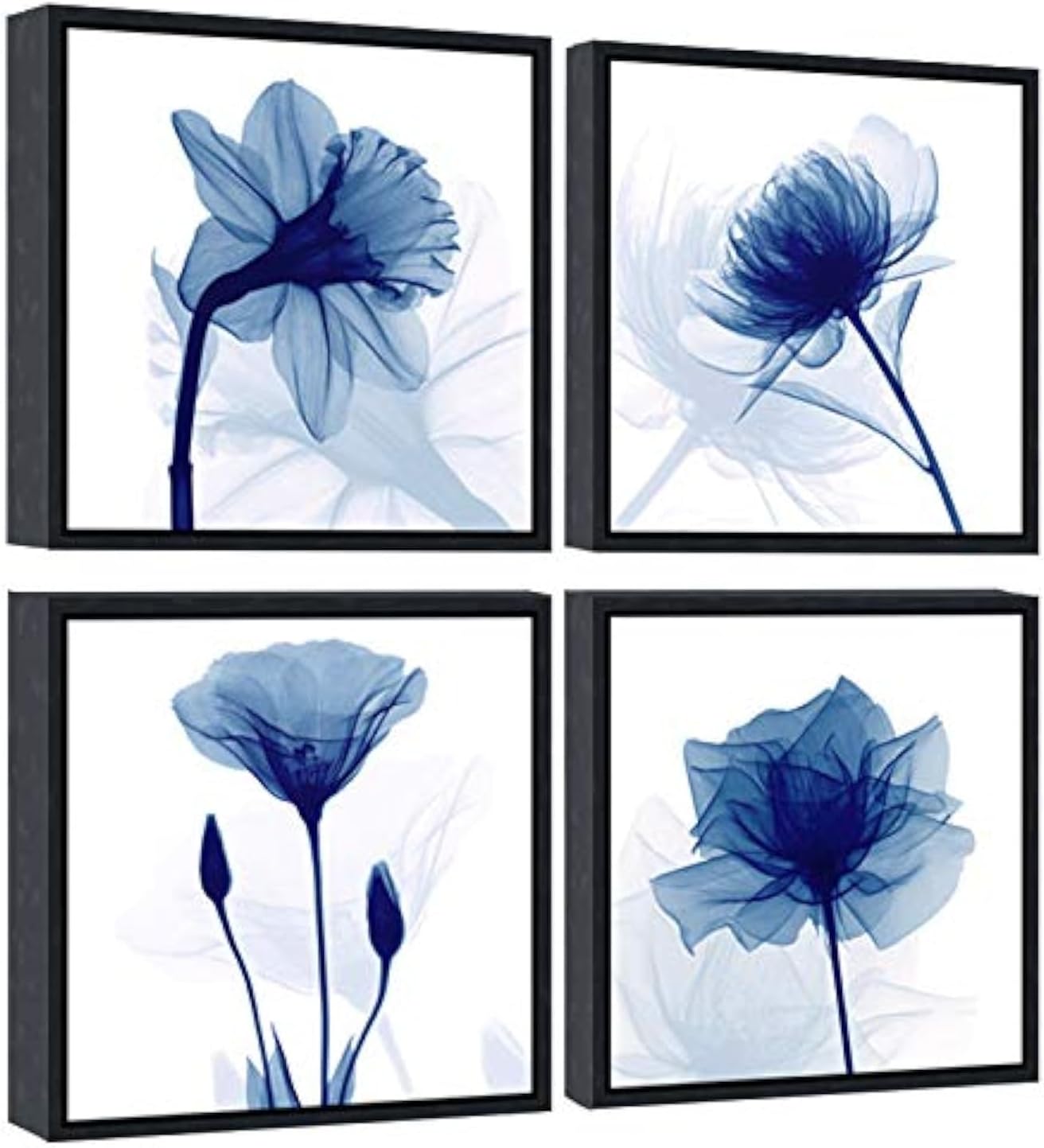 Black Framed Blue Flickering Flower Modern Abstract Paintings Canvas ...