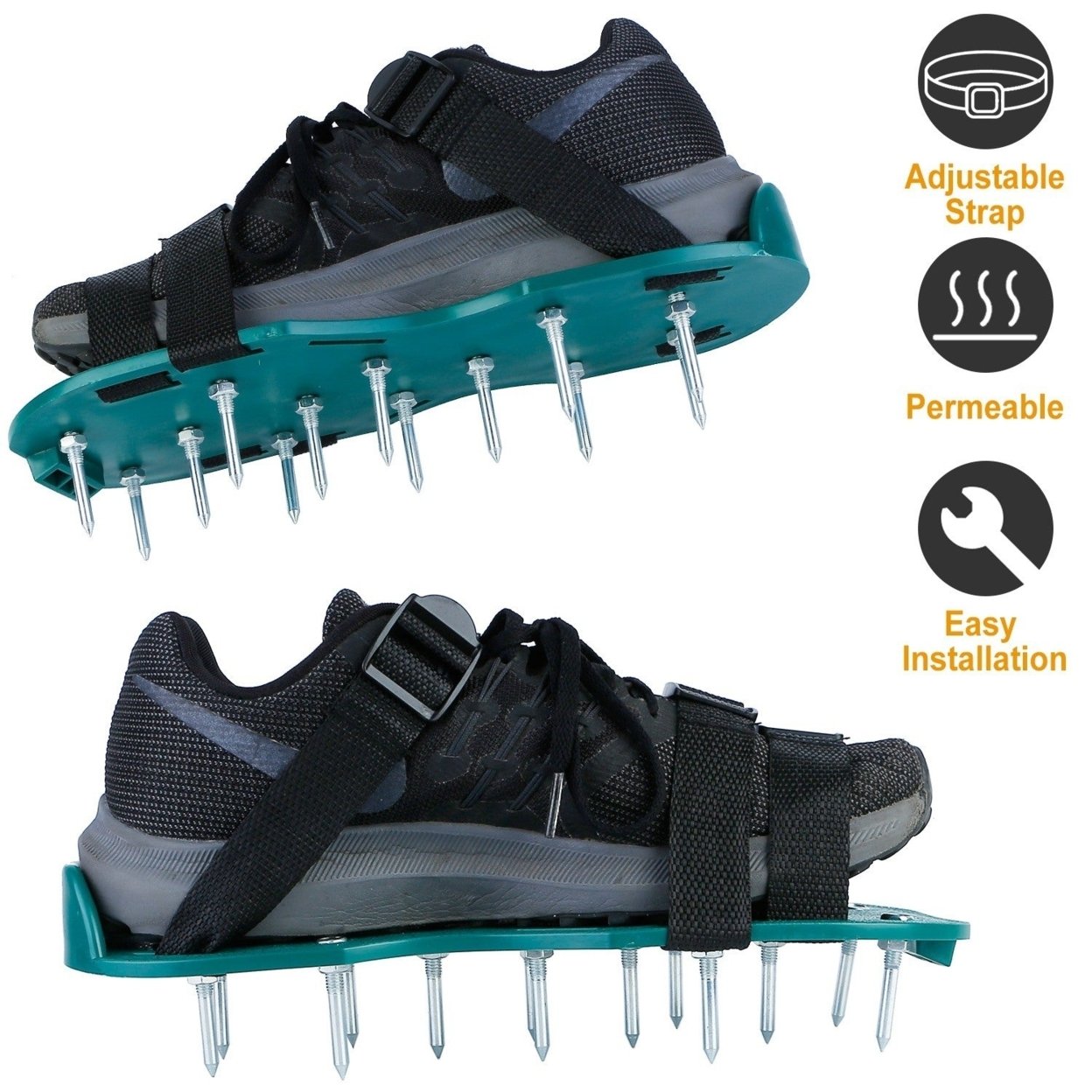 1Pair Lawn Aerator Shoes Grass Aerating Spike Sandal Heavy Duty Aerator Shoes With Adjustable Straps For Lawn Garden