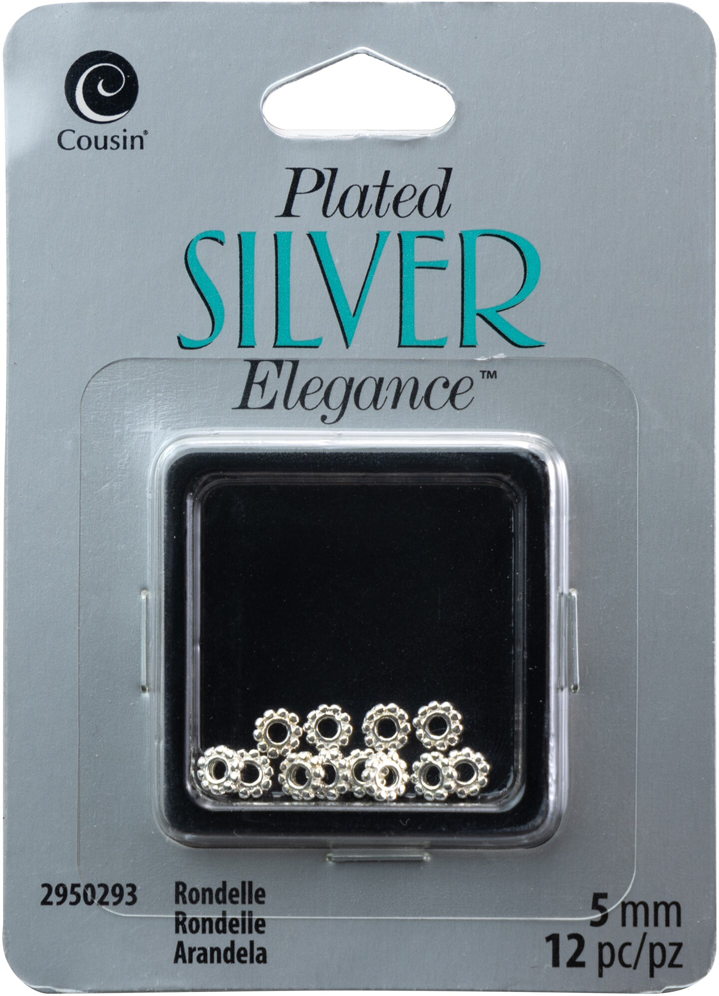 CousinDIY Plated Silver Elegance Metal Findings-5mm Rondelle Bead 12/Pkg