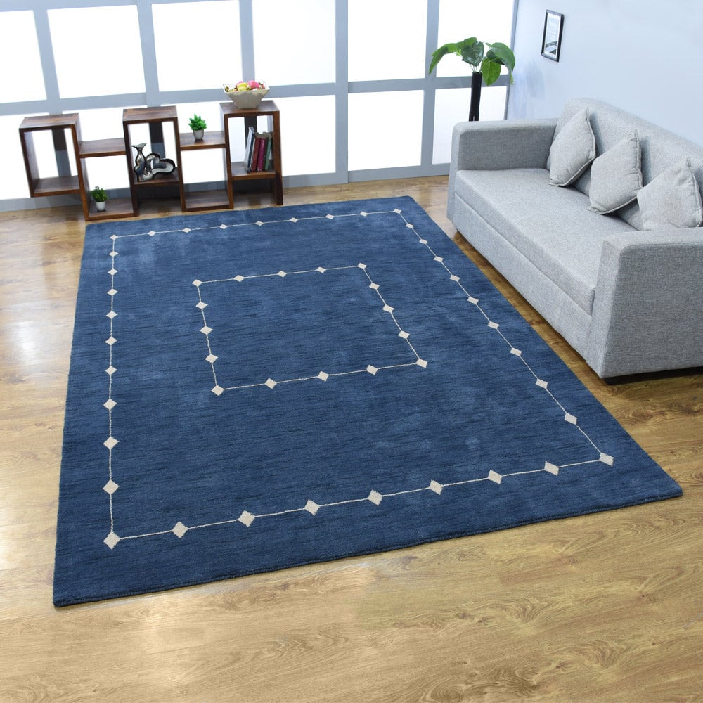 Rugsotic Hand Knotted Wool Area Rug Geometric Blue L00532 5X8 Ft Durable