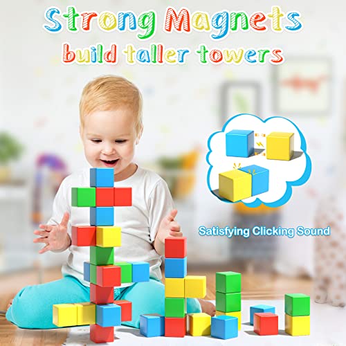 Magnetic Blocks, 1.34 inch Large Magnetic Building Blocks, 3D Magnetic Cubes for Kids, Preschool Educational Construction Kit, Sensory Montessori Toys Kids Blocks for Boys Girls Toddlers