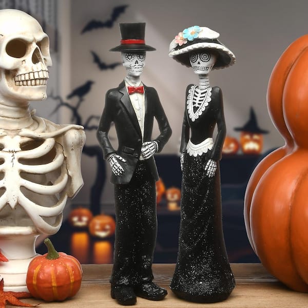 Halloween 13&#x22; Black Outfitted Skeleton Couple