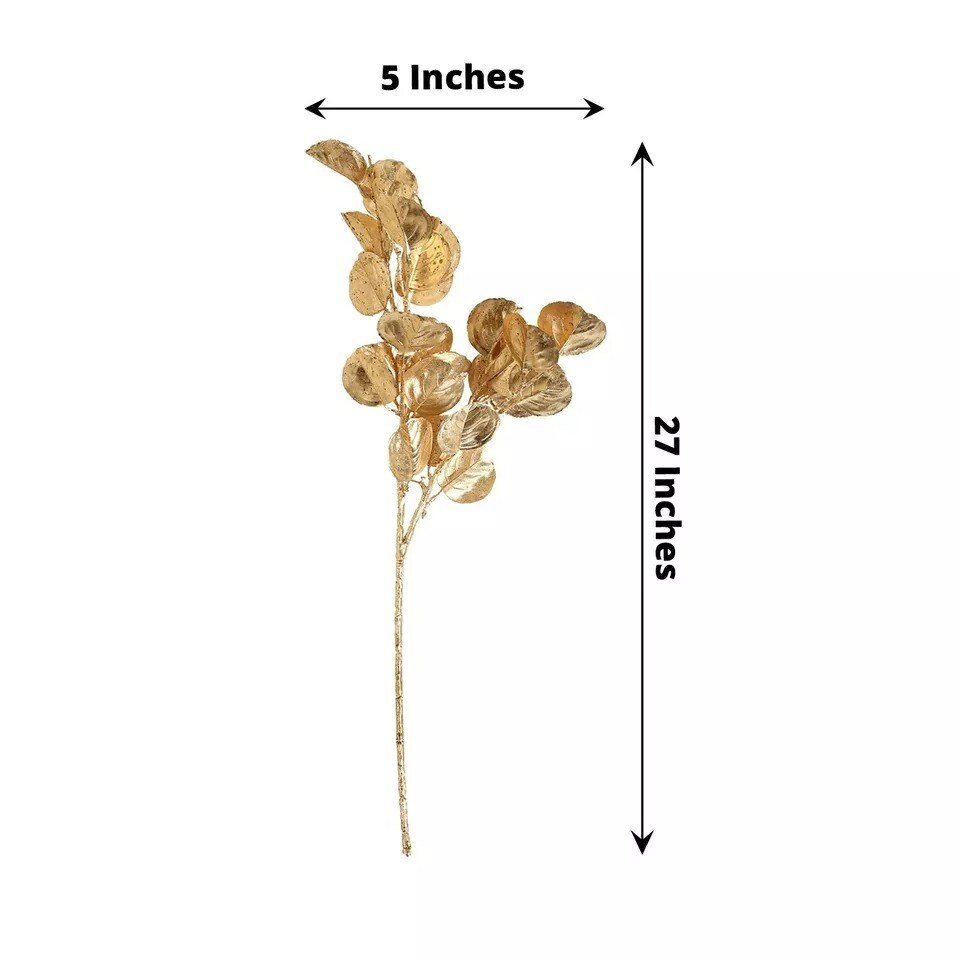 2 Gold 27 in Artificial Eucalyptus LEAF Metallic Faux Greenery Stems Party Event