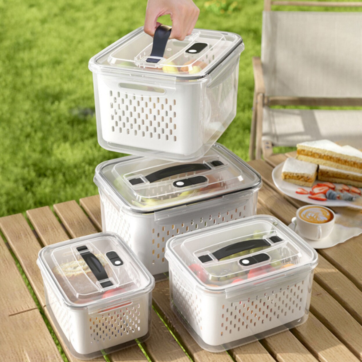 3/4/5Pcs Food Storage Box Large Capacity Double-Layer Design Food Grade Bpa Free Fridge Vegetables Fruits Container With
