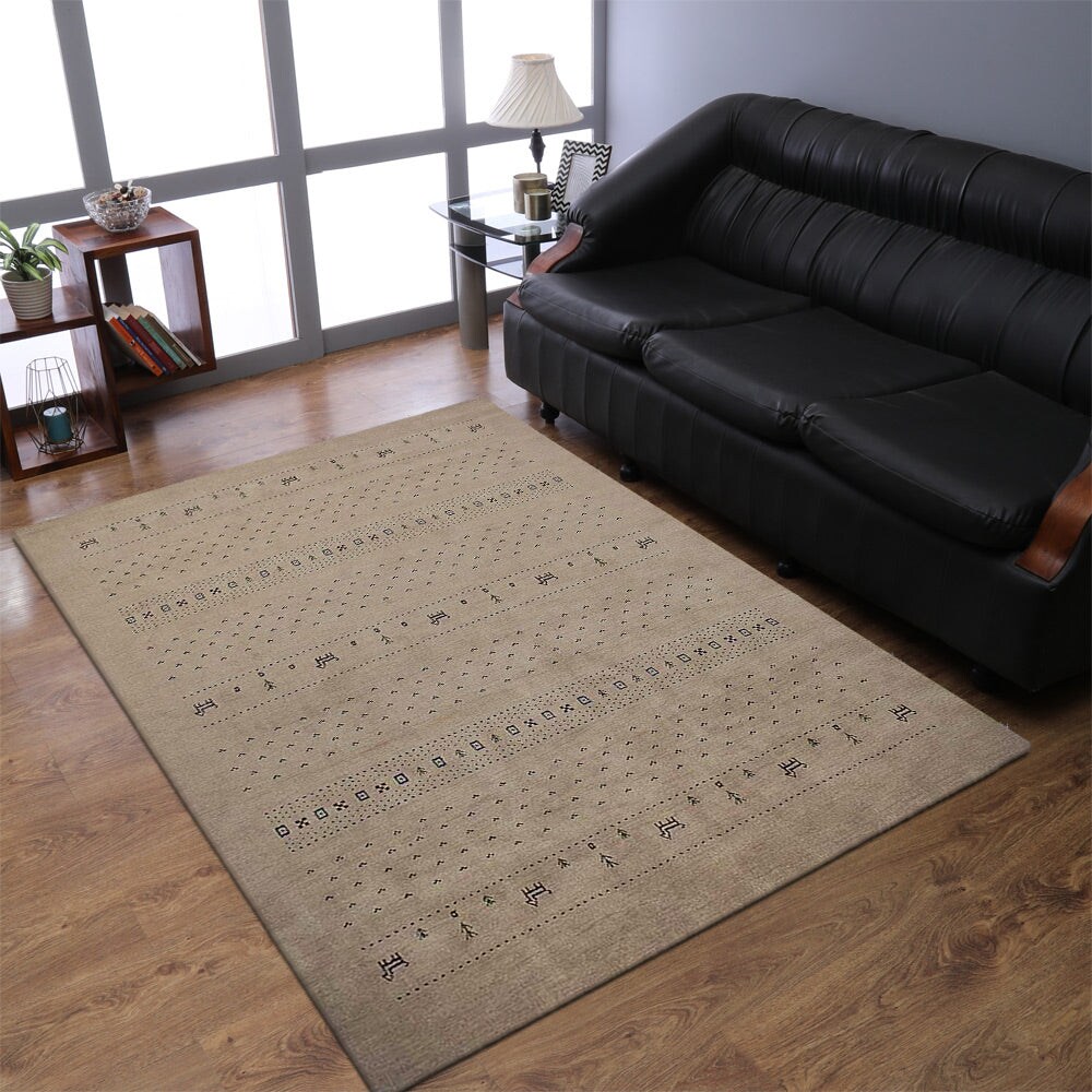 Rugsotic Hand Knotted Wool Area Rug Contemporary Beige 8X10 L00585