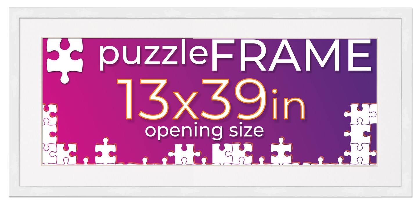 White Wood Puzzle Frame Kit with Glue Sheets, White Mat, Backing, UV Acrylic - Available in 20 Popular Sizes